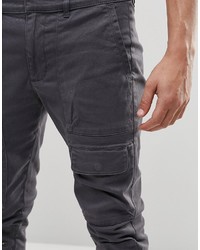 Asos Super Skinny Cargo Pants With Zips In Petrol Gray