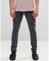 Asos Brand Super Skinny Cargo Pants With Zips In Petrol Gray