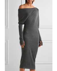 Tom Ford One Shoulder Cashmere And Silk Blend Midi Dress Charcoal