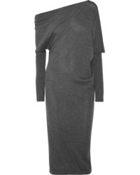 Tom Ford One Shoulder Cashmere And Silk Blend Midi Dress Charcoal