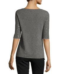 Neiman Marcus Cashmere Collection Half Sleeve Sequin Cashmere Sweater