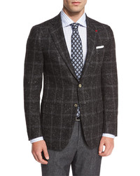 Isaia Donegal Windowpane Two Button Sport Coat Charcoal