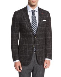 Isaia Donegal Windowpane Two Button Sport Coat Charcoal