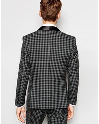 Selected Homme Tonal Check Tuxedo Suit Jacket In Skinny Fit