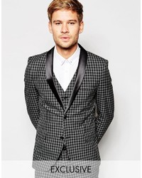Selected Homme Tonal Check Tuxedo Suit Jacket In Skinny Fit