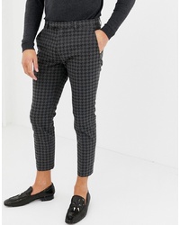 Twisted Tailor Cropped Tapered Fit Trouser In Charcoal Puppytooth