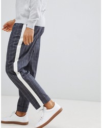 ASOS DESIGN Oversized Tapered Trousers In Grey Check With Side Taping