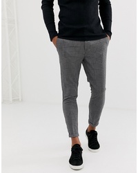 New Look Skinny Fit Cropped Trousers In Grey Mini Grid Check