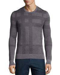 Burberry London Tonal Check Crewneck Sweater Gray