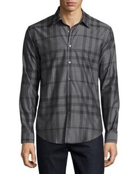 Burberry Check Flannel Woven Shirt Dark Gray Melange