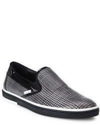 Charcoal Check Leather Slip-on Sneakers