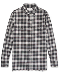 Saint Laurent Distressed Checked Cotton Flannel Shirt