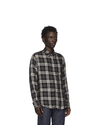 Officine Generale Grey And Off White Check Jap Lipp Shirt