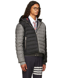 Thom Browne Black Grey Down Wool Suiting Pinstripe Ski Jacket