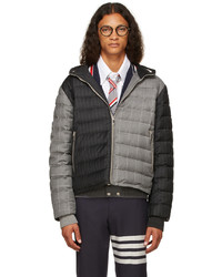 Thom Browne Black Grey Down Wool Suiting Pinstripe Ski Jacket