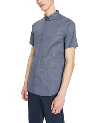 Armani Exchange Grid Print Stretch Short Sleeve Button Up Shirt