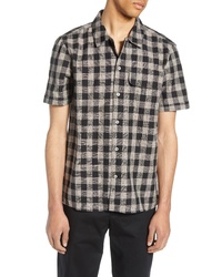 French Connection Slim Fit Gingham Check Short Sleeve Button Up Sport Shirt