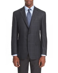 Canali Big Tall 13000 Classic Fit Windowpane Silk Wool Sport Coat