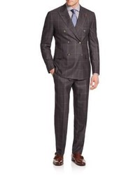 Isaia Double Breasted Check Italian Wool Suit