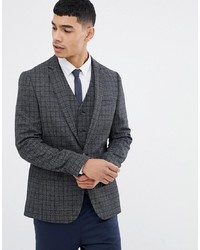 ASOS DESIGN Skinny Blazer In Charcoal Wool Mix Grid Check