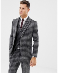 ASOS DESIGN Slim Suit Jacket In 100% Wool Harris Tweed In Monochrome