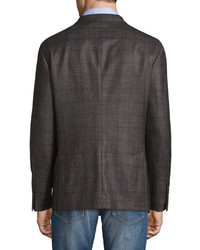 Brunello Cucinelli Three Button Wool Blend Check Jacket Dark Gray