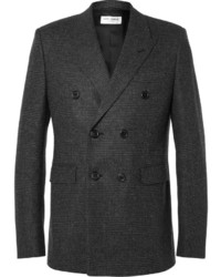 Saint Laurent Grey Double Breasted Prince Of Wales Checked Wool Blazer