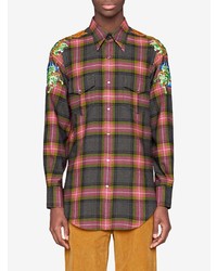 Gucci Embroidered Check Wool Shirt