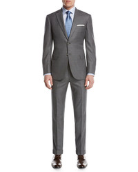 Brioni Super 160s Wool Box Check Two Piece Suit Light Gray