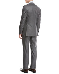 Brioni Super 160s Wool Box Check Two Piece Suit Light Gray