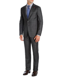 Isaia Windowpane Super 140s Wool Two Piece Suit Charcoal Gray