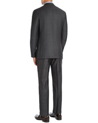Isaia Windowpane Super 140s Wool Two Piece Suit Charcoal Gray