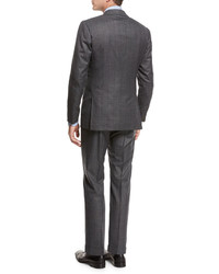 Kiton Windowpane Tic Wool Two Piece Suit Gray