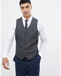 ASOS DESIGN Slim Waistcoat In Charcoal Wool Mix With Pocket Details