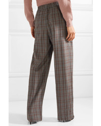 Brunello Cucinelli Checked Wool Crepe Wide Leg Pants
