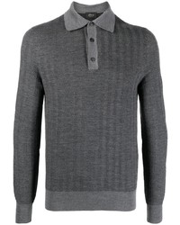 Charcoal Chevron Wool Polo Neck Sweater