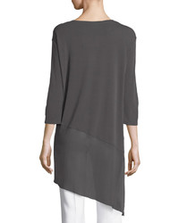 Eileen Fisher Bateau Neck 34 Sleeve Stretch Jersey Tunic Top