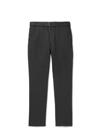 Officine Generale Charcoal Paul Tapered Gart Dyed Cotton And Linen Blend Trousers