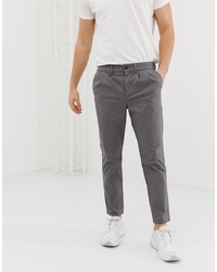 ASOS DESIGN Cigarette Chinos With Pleats In Grey