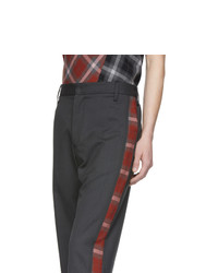 Chin Mens Grey Side Plaid Trousers