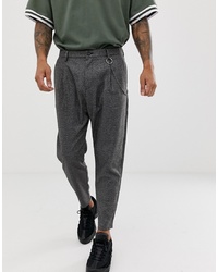 Bershka Loose Carrot Fit Trousers In Dark Grey With Chain