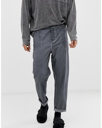 ASOS DESIGN Relaxed Chinos In Charcoal Oil Wash With Front Pockets