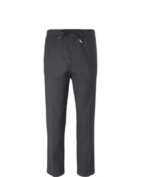 Mr P. Slim Fit Grey Stretch Wool And Cotton Blend Drawstring Trousers