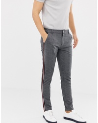 Solid Slim Pleated Trousers In Grey