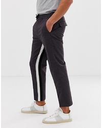 ASOS DESIGN Tapered Crop Smart Trouser In Purple With Insert Stripe And Drawcord