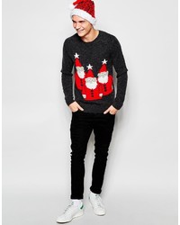 Asos Brand Holidays Sweater With Gnomes In Wool Mix