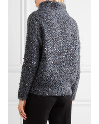 Brunello Cucinelli Sequined Chunky Knit Turtleneck Sweater Gray