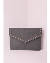 Missguided Stud Trim Envelope Clutch Bag Grey
