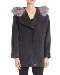 Sofia Cashmere Alpaca Wool Fur Trim Coat