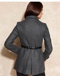 Nine West Asymmetrical Faux Leather Trim Belted Coat
